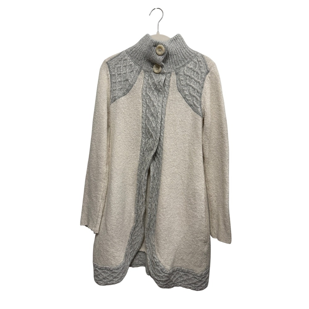 Prana Womens XS Longline Angelica Duster Cable Knit Cardigan Sweater Grey Cream